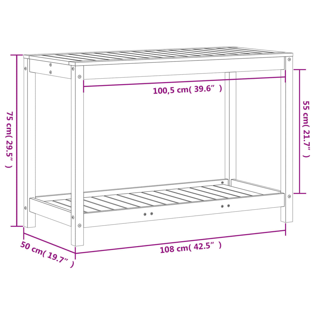 Tavolo Invaso con Ripiano 108x50x75 cm Legno Massello Douglas - homemem39