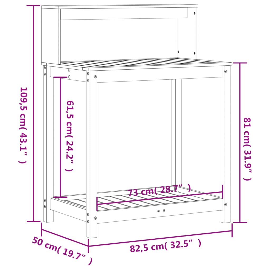 Tavolo Invaso con Ripiani 82,5x50x109,5 cm Legno Massello Pino - homemem39