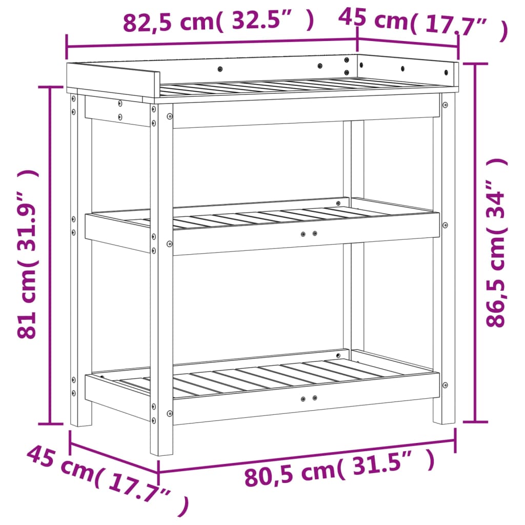 Tavolo Invaso con Ripiani 82,5x45x86,5 cm Legno Massello Pino - homemem39