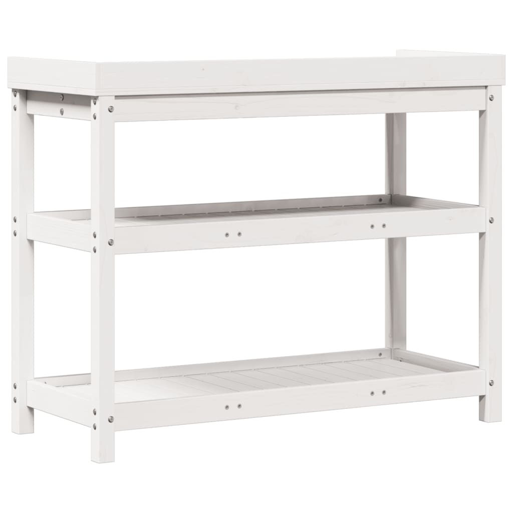 Tavolo Invaso con Ripiani Bianco 108x45x86,5 cm Massello Pino - homemem39