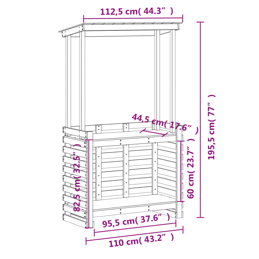 Tavolo Bar da Esterno con Tetto 112,5x57x195,5cm Legno Massello