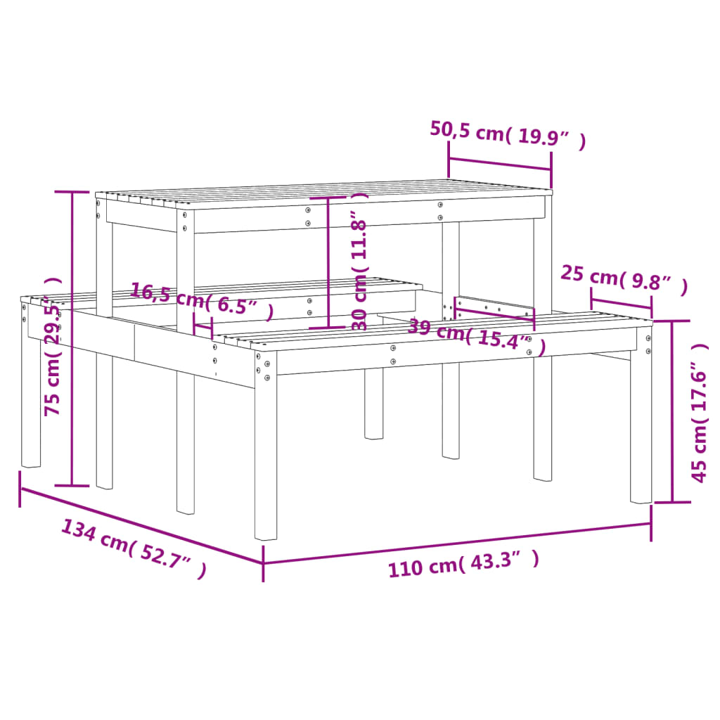 Tavolo da Picnic 110x134x75 cm in Legno Massello di Pino - homemem39