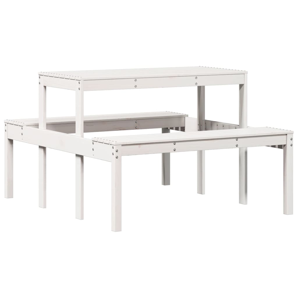 Tavolo da Picnic Bianco 110x134x75 cm in Legno Massello di Pino - homemem39