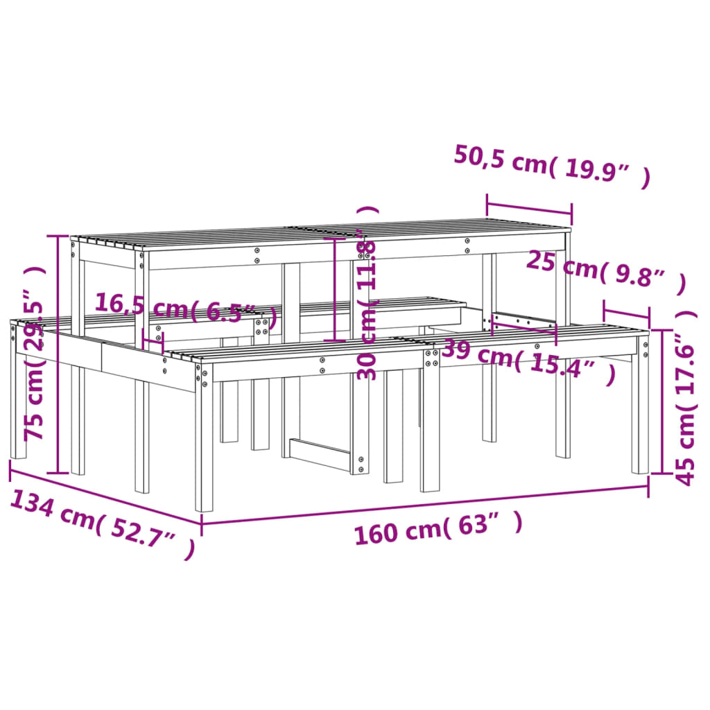 Tavolo da Picnic Bianco 160x134x75 cm in Legno Massello di Pino - homemem39