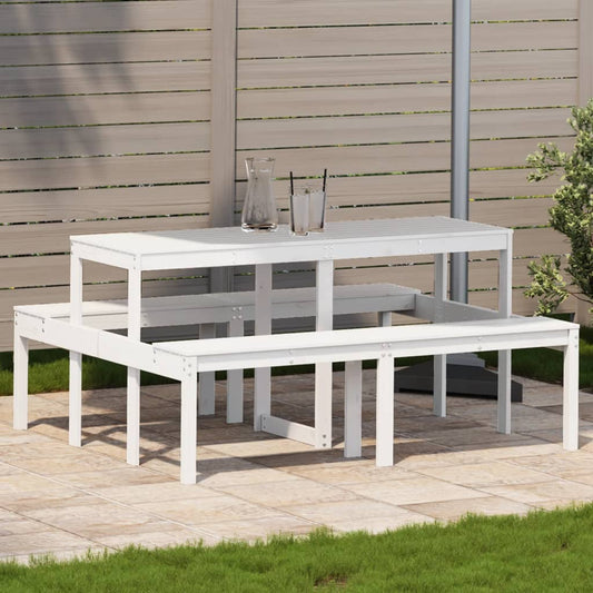 Tavolo da Picnic Bianco 160x134x75 cm in Legno Massello di Pino - homemem39