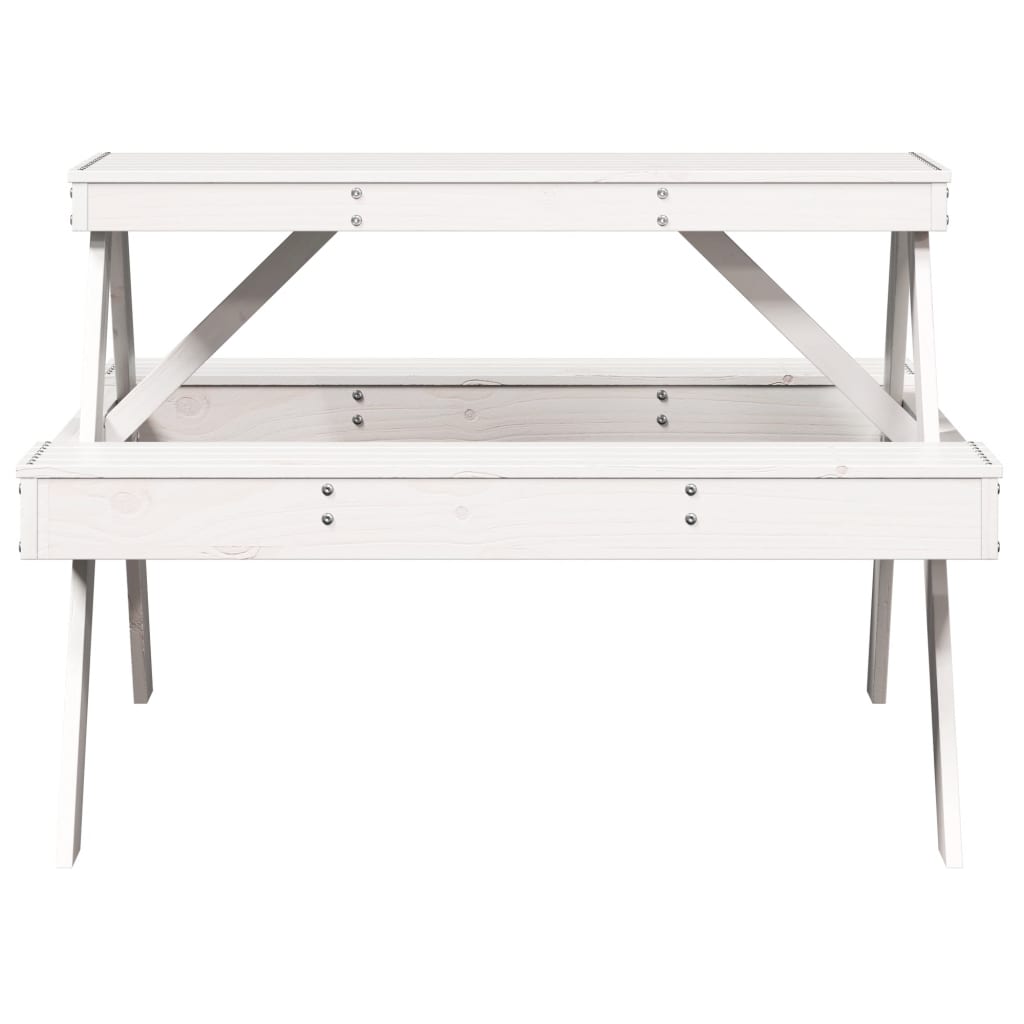 Tavolo da Picnic Bianco 105x134x75 cm in Legno Massello di Pino - homemem39