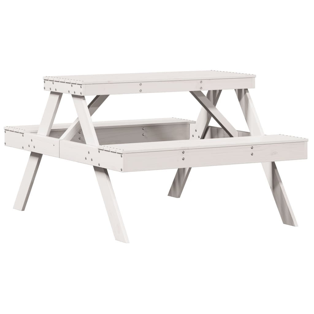 Tavolo da Picnic Bianco 105x134x75 cm in Legno Massello di Pino - homemem39