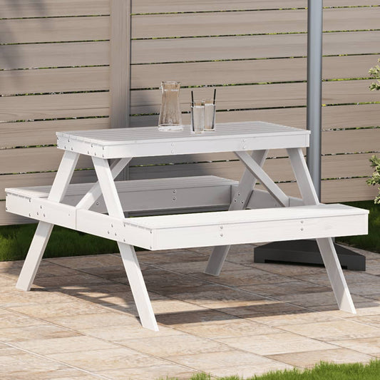 Tavolo da Picnic Bianco 105x134x75 cm in Legno Massello di Pino - homemem39