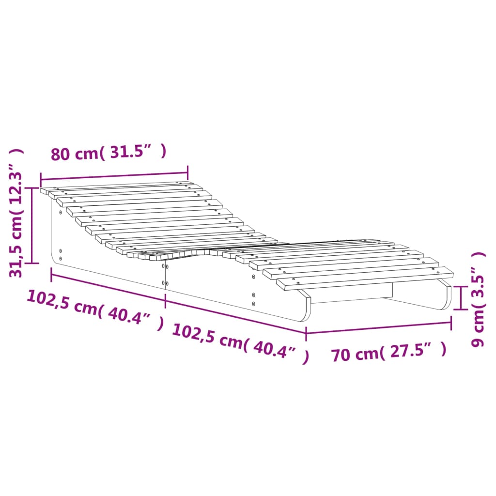 Lettino Prendisole 205x80x31,5 cm in Legno Massello di Pino - homemem39