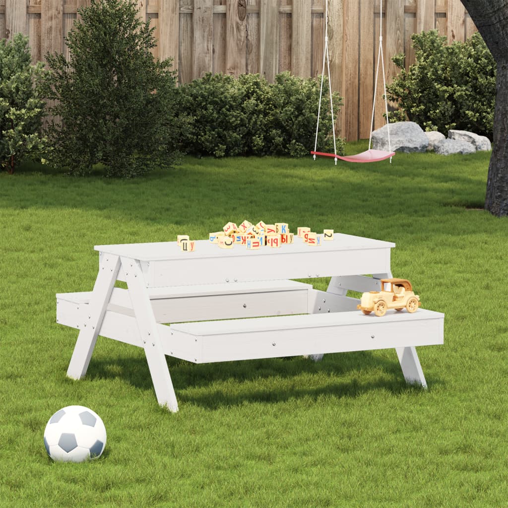 Tavolo Picnic con Sabbiera Bambini Bianco Legno Massello Pino - homemem39