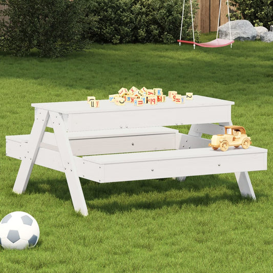 Tavolo Picnic con Sabbiera Bambini Bianco Legno Massello Pino - homemem39