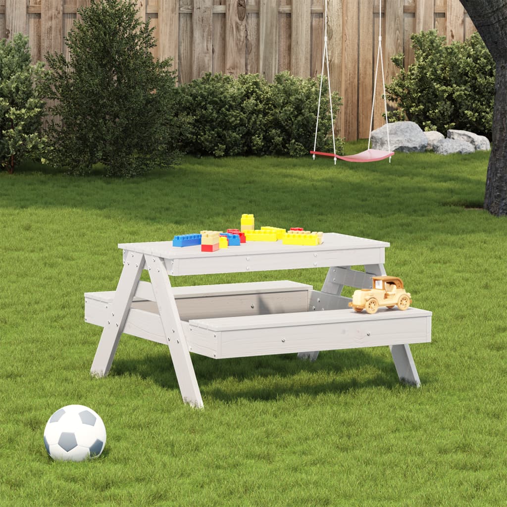 Tavolo Picnic per Bambini Bianco 88x97x52cm Legno Massello Pino - homemem39