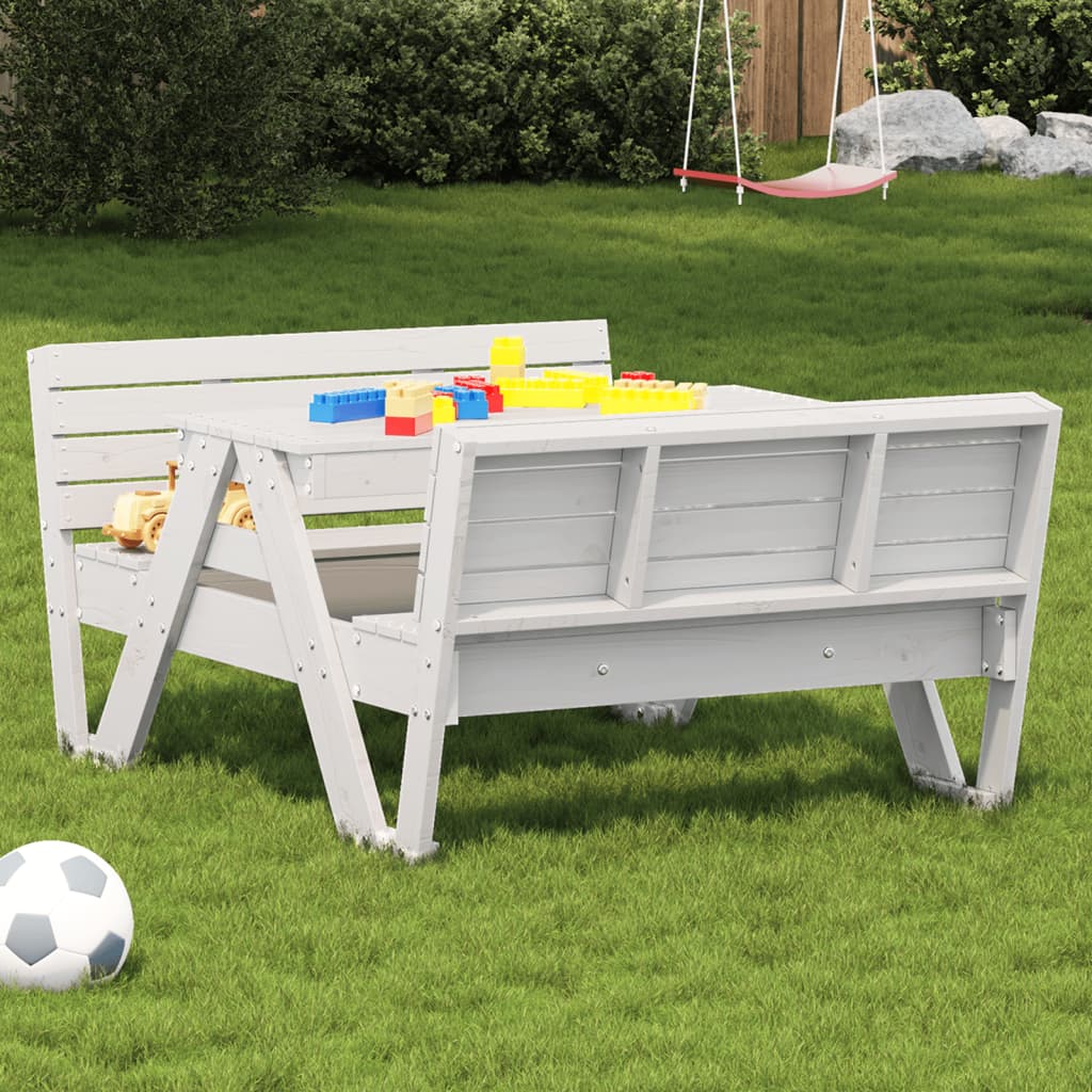 Tavolo Picnic per Bambini Bianco 88x122x58 cm Massello di Pino - homemem39