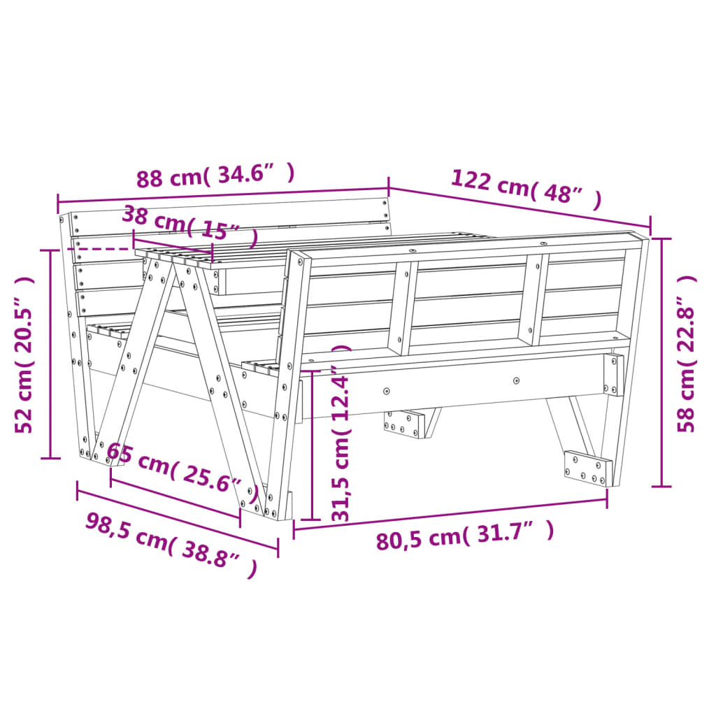 Tavolo da Picnic per Bambini 88x122x58cm Legno Massello Douglas - homemem39