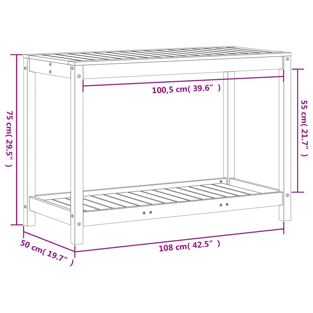 Tavolo Invasatura Ripiano Marrone Cera 108x50x75 Massello Pino - homemem39