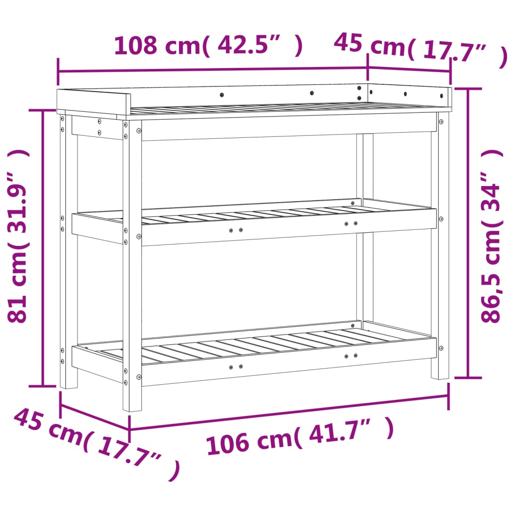 Tavolo Invaso con Ripiani Marrone 108x45x86,5 cm Massello Pino - homemem39