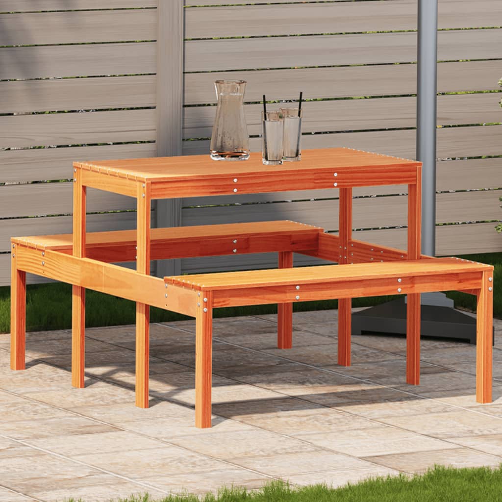 Tavolo da Picnic Marrone Cera 110x134x75 cm Legno Massello Pino - homemem39