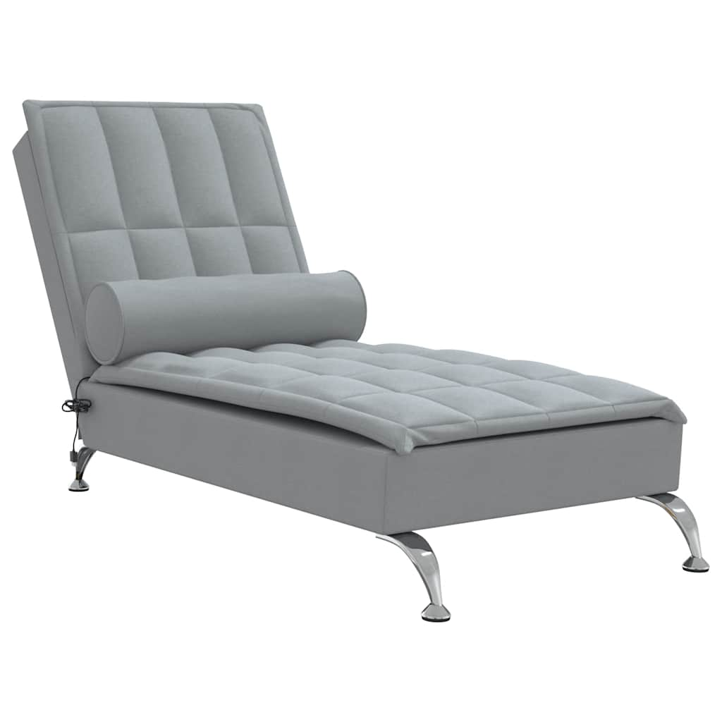 Chaise Longue Massaggi Cuscino a Rullo Grigio Chiaro in Tessuto