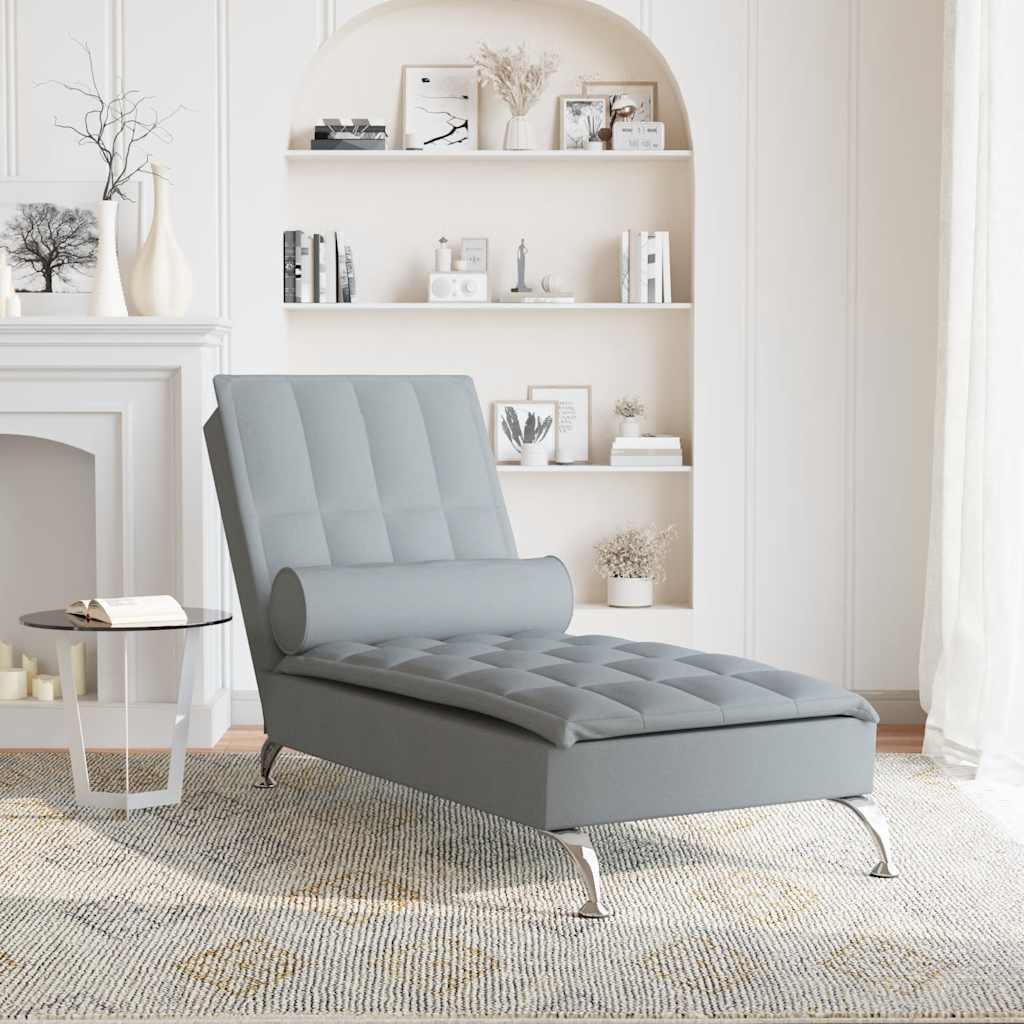 Chaise Longue Massaggi Cuscino a Rullo Grigio Chiaro in Tessuto - homemem39