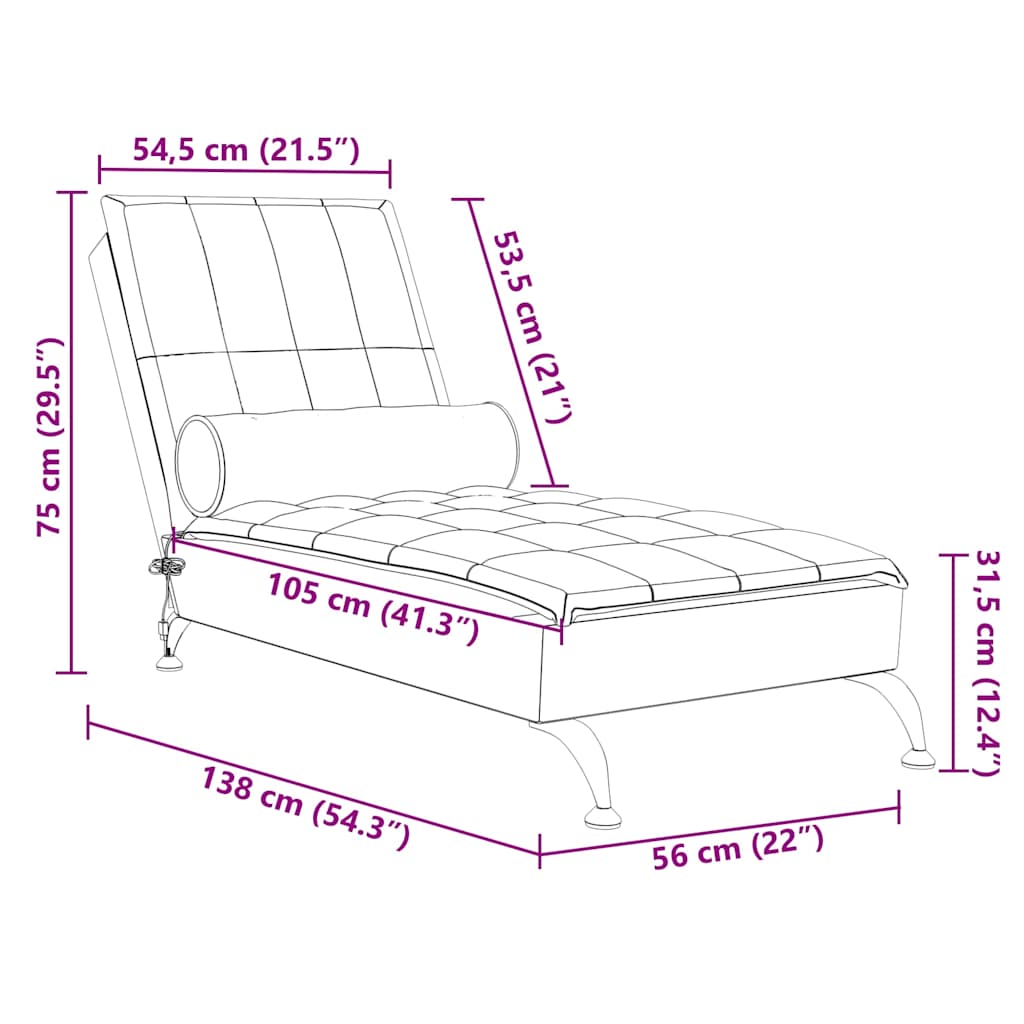 Chaise Longue Massaggi Cuscino a Rullo Grigio Chiaro in Tessuto