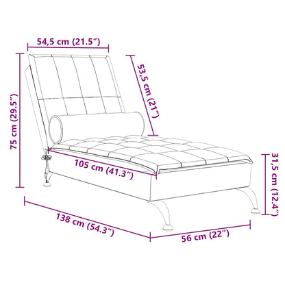 Chaise Longue Massaggi Cuscino a Rullo Grigio Chiaro in Tessuto