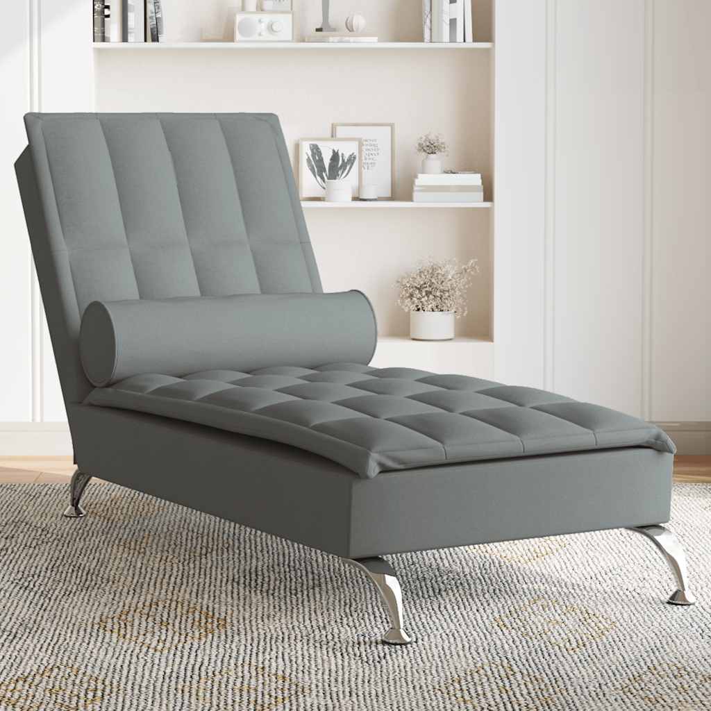 Chaise Longue Massaggi con Capezzale Grigio Scuro in Tessuto - homemem39