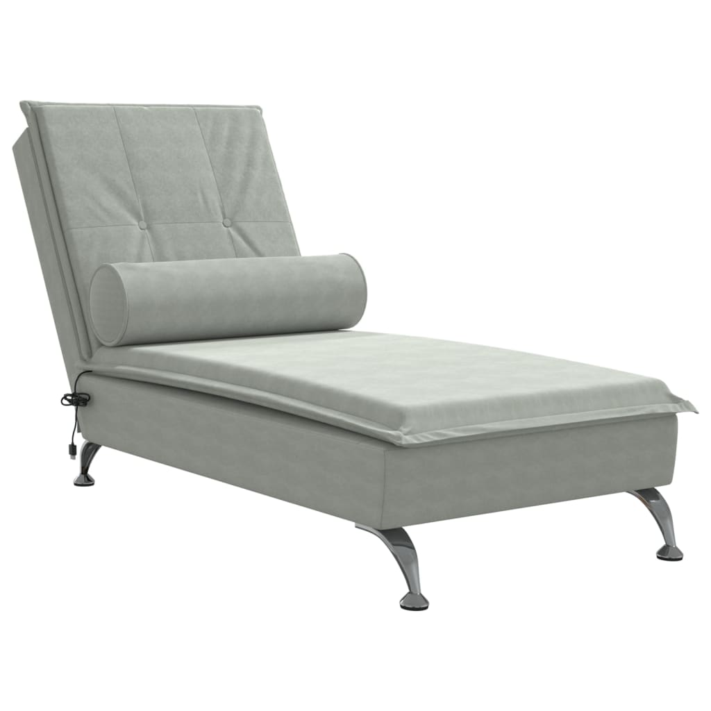 Chaise Longue Massaggi Cuscino a Rullo Grigio Chiaro in Velluto - homemem39