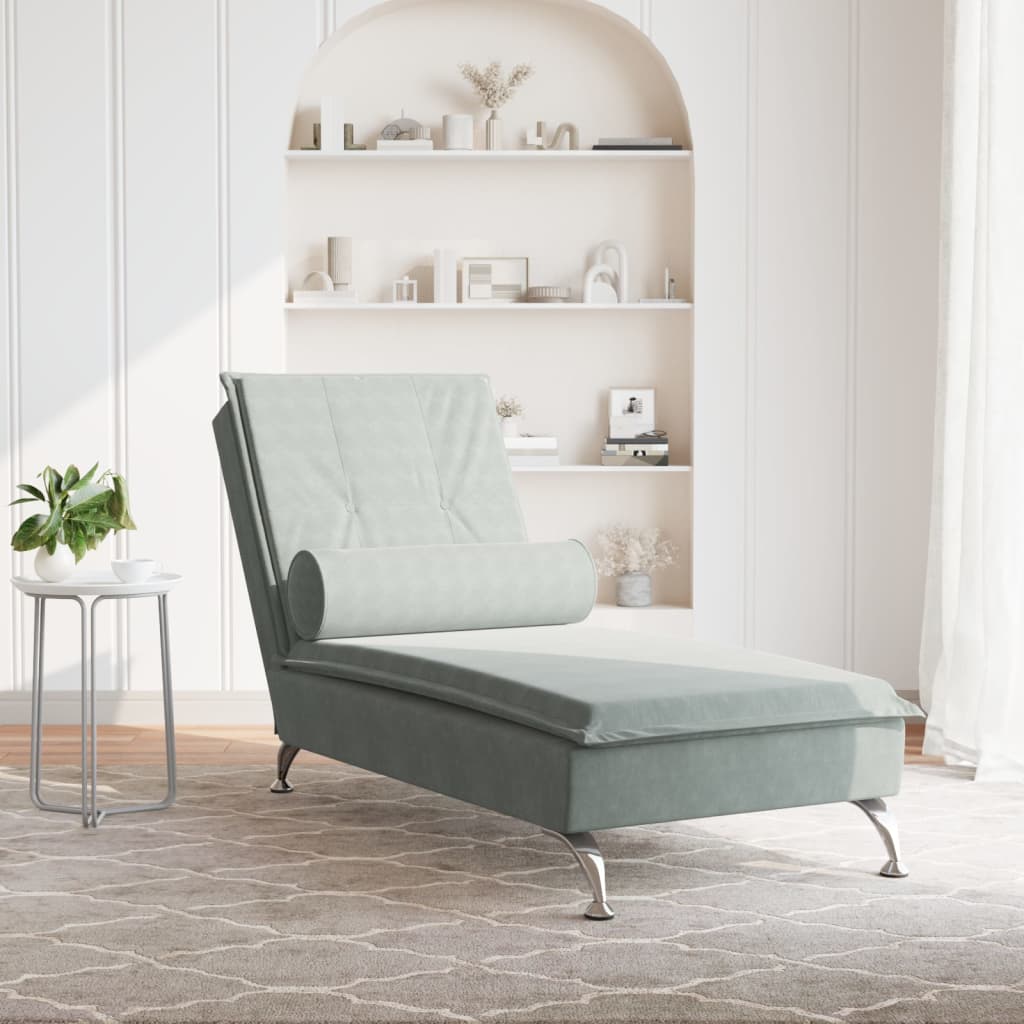 Chaise Longue Massaggi Cuscino a Rullo Grigio Chiaro in Velluto - homemem39