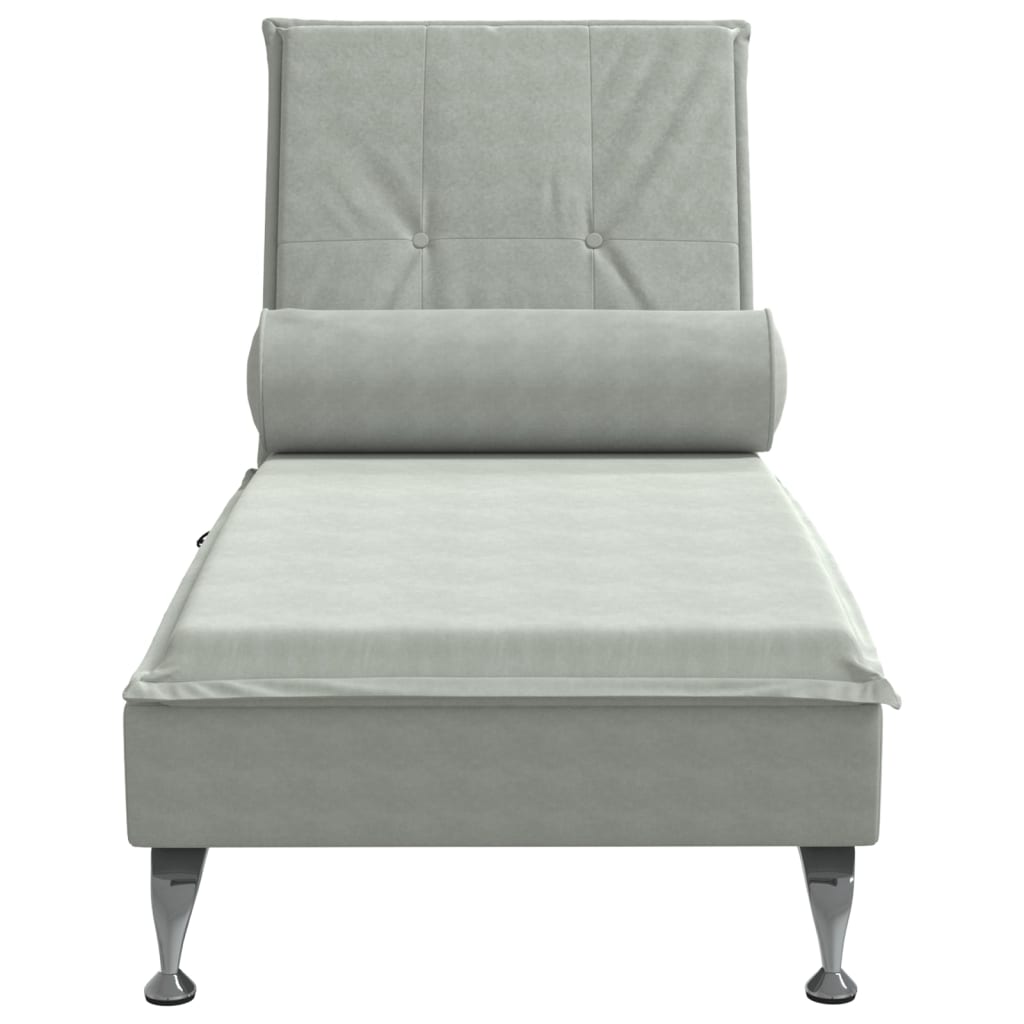 Chaise Longue Massaggi Cuscino a Rullo Grigio Chiaro in Velluto - homemem39