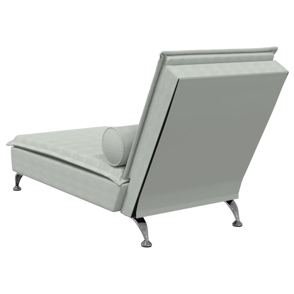 Chaise Longue Massaggi Cuscino a Rullo Grigio Chiaro in Velluto - homemem39