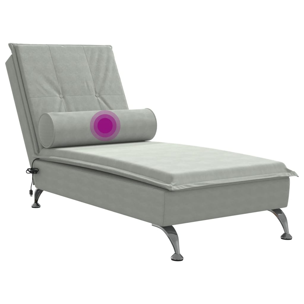 Chaise Longue Massaggi Cuscino a Rullo Grigio Chiaro in Velluto - homemem39