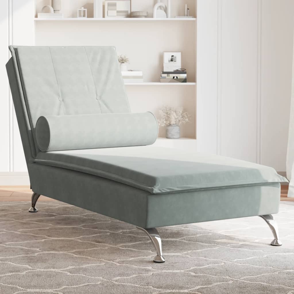 Chaise Longue Massaggi Cuscino a Rullo Grigio Chiaro in Velluto - homemem39