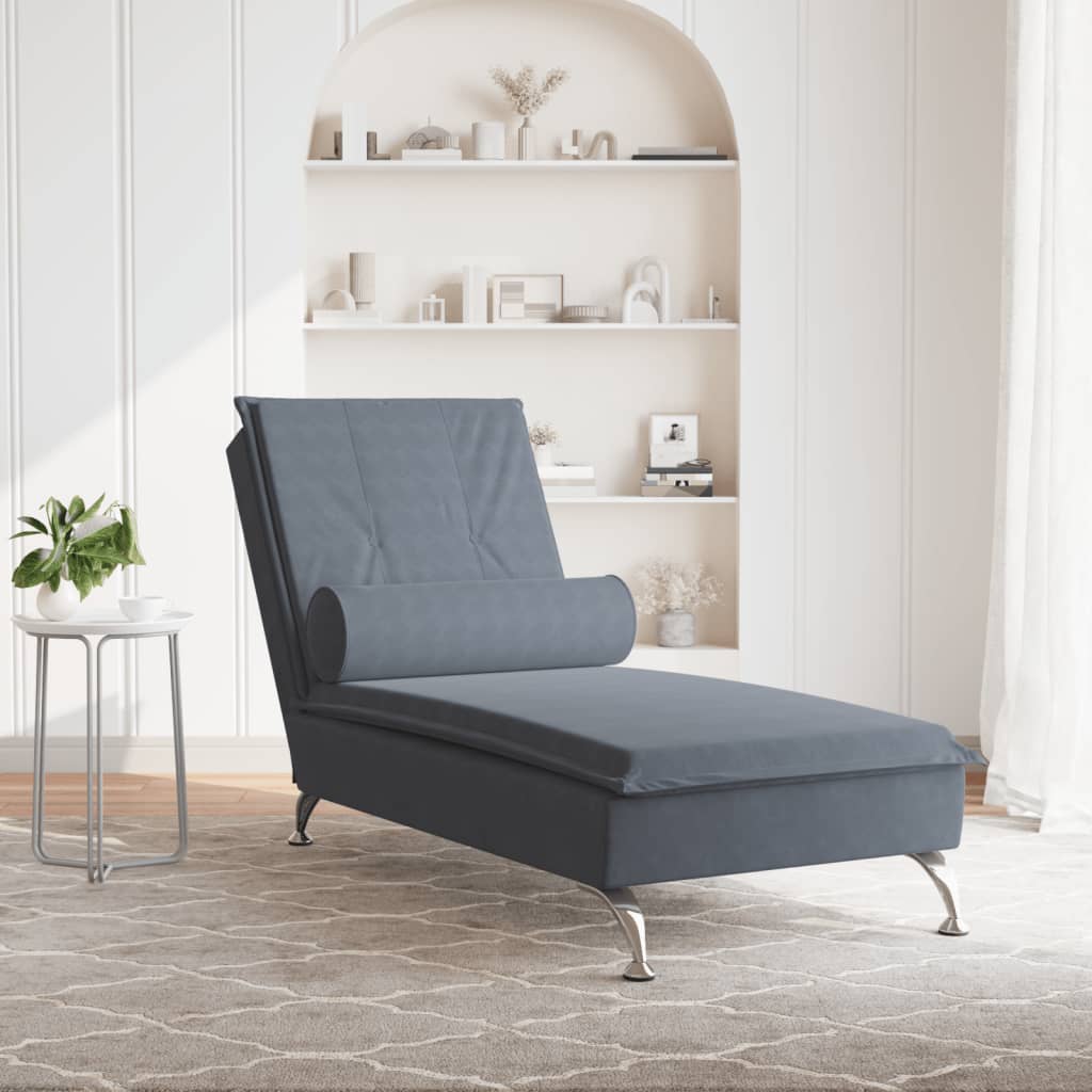 Chaise Longue Massaggi con Capezzale Grigio Scuro in Velluto