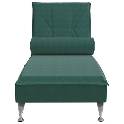 Chaise Longue Massaggi con Capezzale Verde Scuro in Velluto