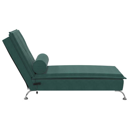 Chaise Longue Massaggi con Capezzale Verde Scuro in Velluto