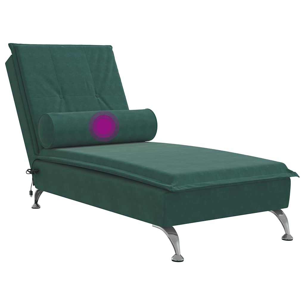 Chaise Longue Massaggi con Capezzale Verde Scuro in Velluto