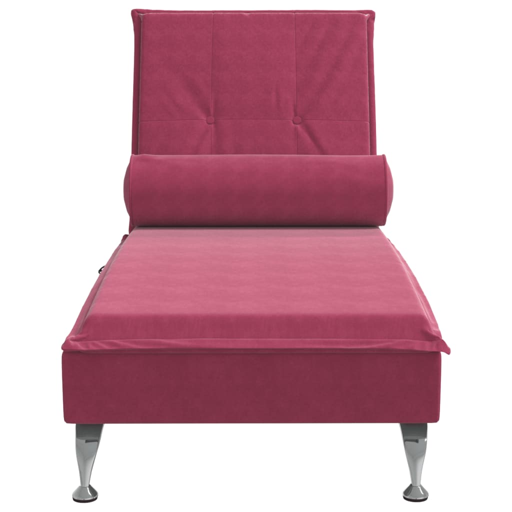 Chaise Longue Massaggi con Cuscino a Rullo Rosso Vino Velluto