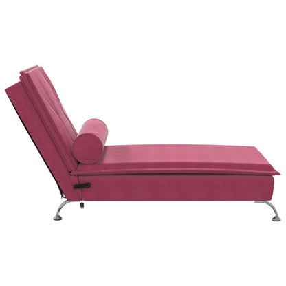 Massage-Chaiselongue mit Rollkissen aus weinrotem Samt