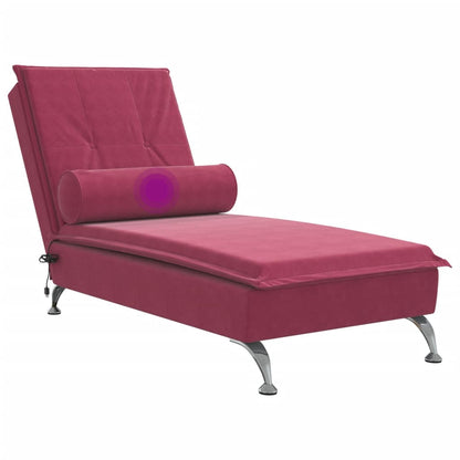 Massage-Chaiselongue mit Rollkissen aus weinrotem Samt