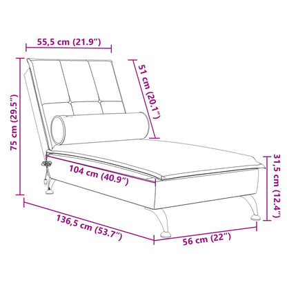 Massage-Chaiselongue mit Rollkissen aus weinrotem Samt