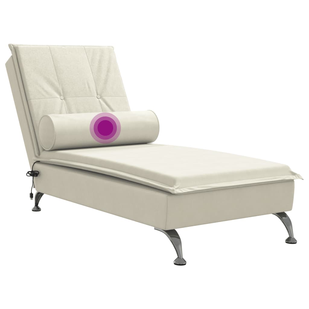 Chaise Longue Massaggi con Cuscino a Rullo Crema in Velluto - homemem39