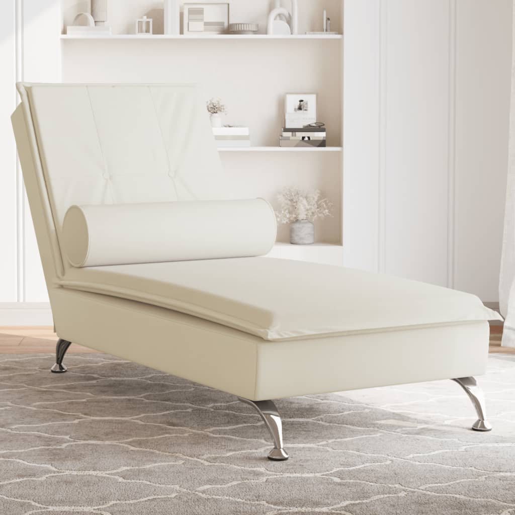 Chaise Longue Massaggi con Cuscino a Rullo Crema in Velluto - homemem39