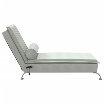 Chaise Longue Massaggi Cuscino a Rullo Grigio Chiaro in Velluto