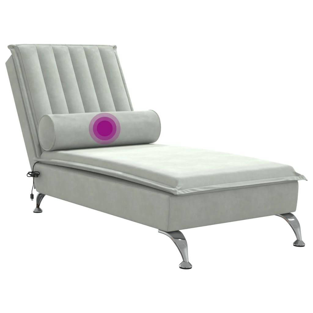 Chaise Longue Massaggi Cuscino a Rullo Grigio Chiaro in Velluto