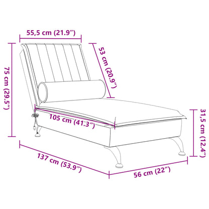 Chaiselongue-Massagerollerkissen aus hellgrauem Samt