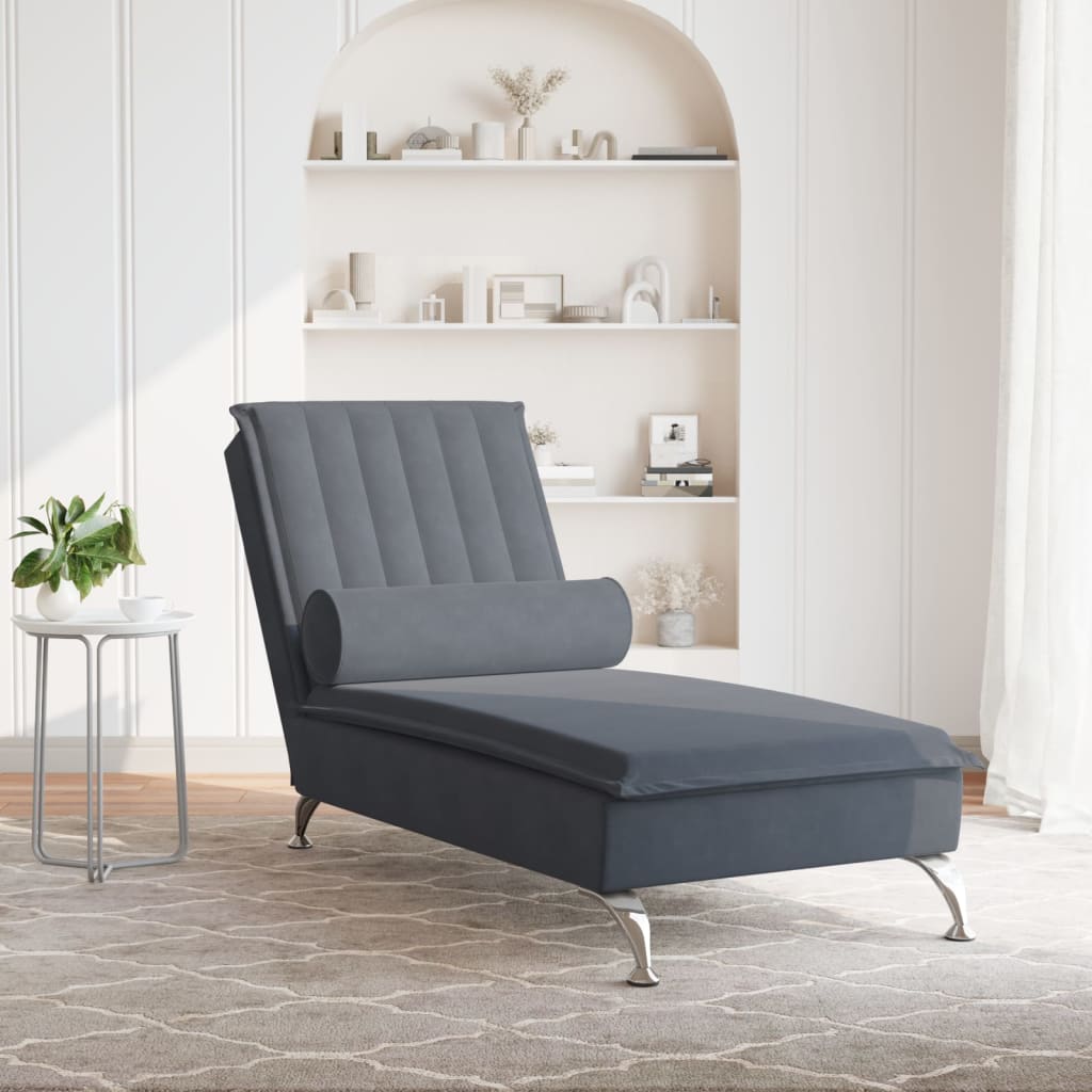 Chaise Longue Massaggi con Capezzale Grigio Scuro in Velluto - homemem39