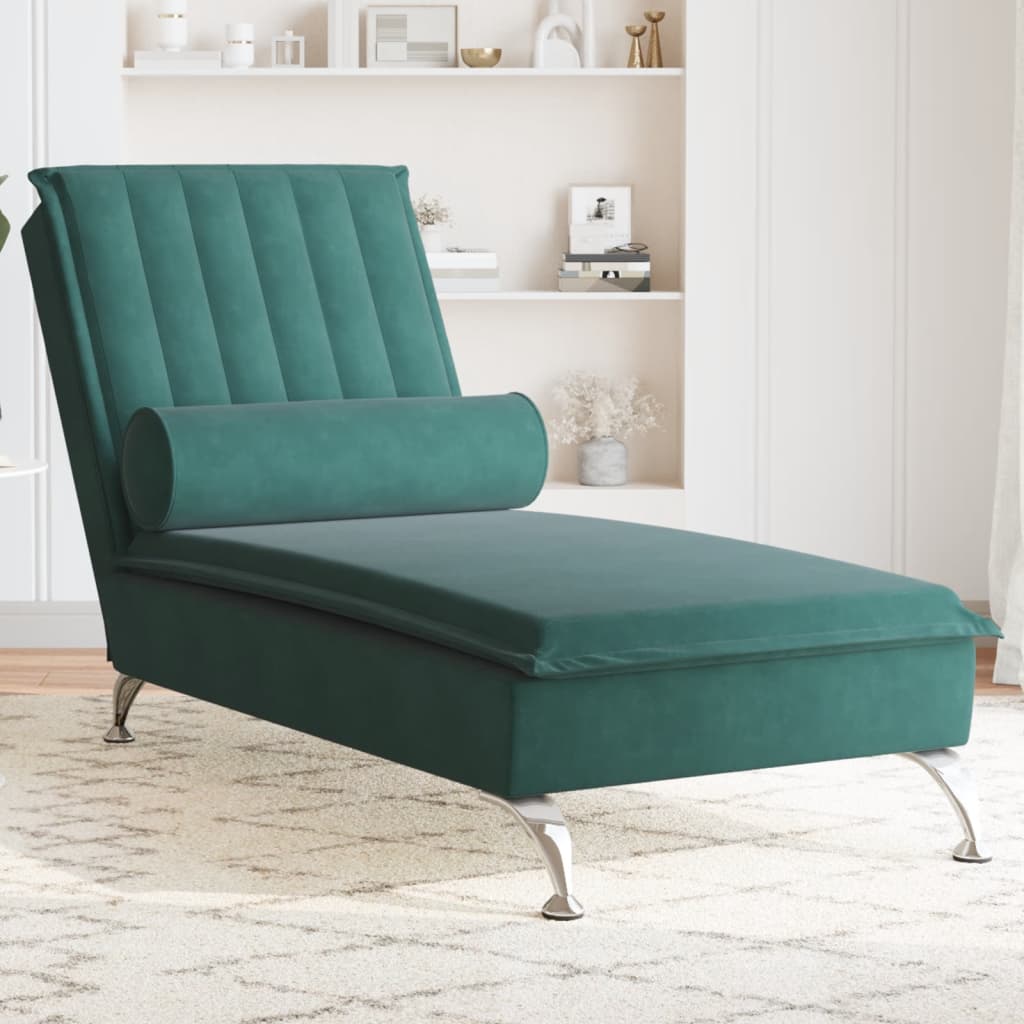 Chaise Longue Massaggi con Capezzale Verde Scuro in Velluto - homemem39