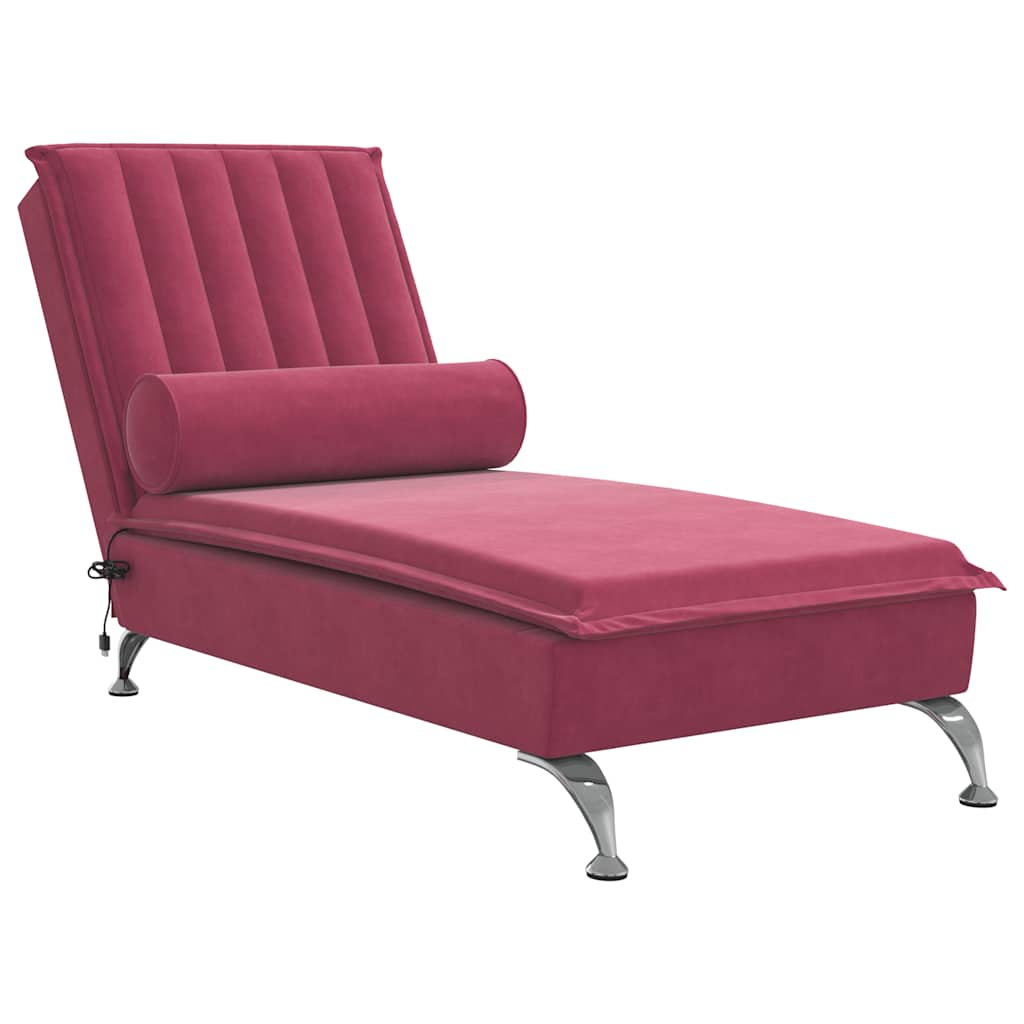 Chaise Longue Massaggi con Cuscino a Rullo Rosso Vino Velluto - homemem39