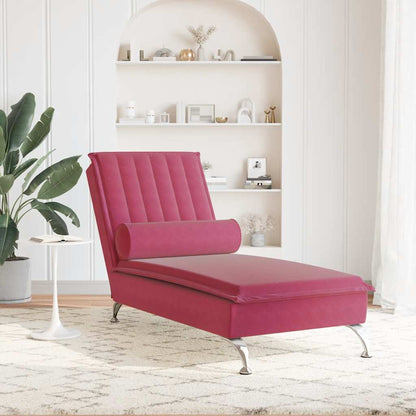 Chaise Longue Massaggi con Cuscino a Rullo Rosso Vino Velluto - homemem39