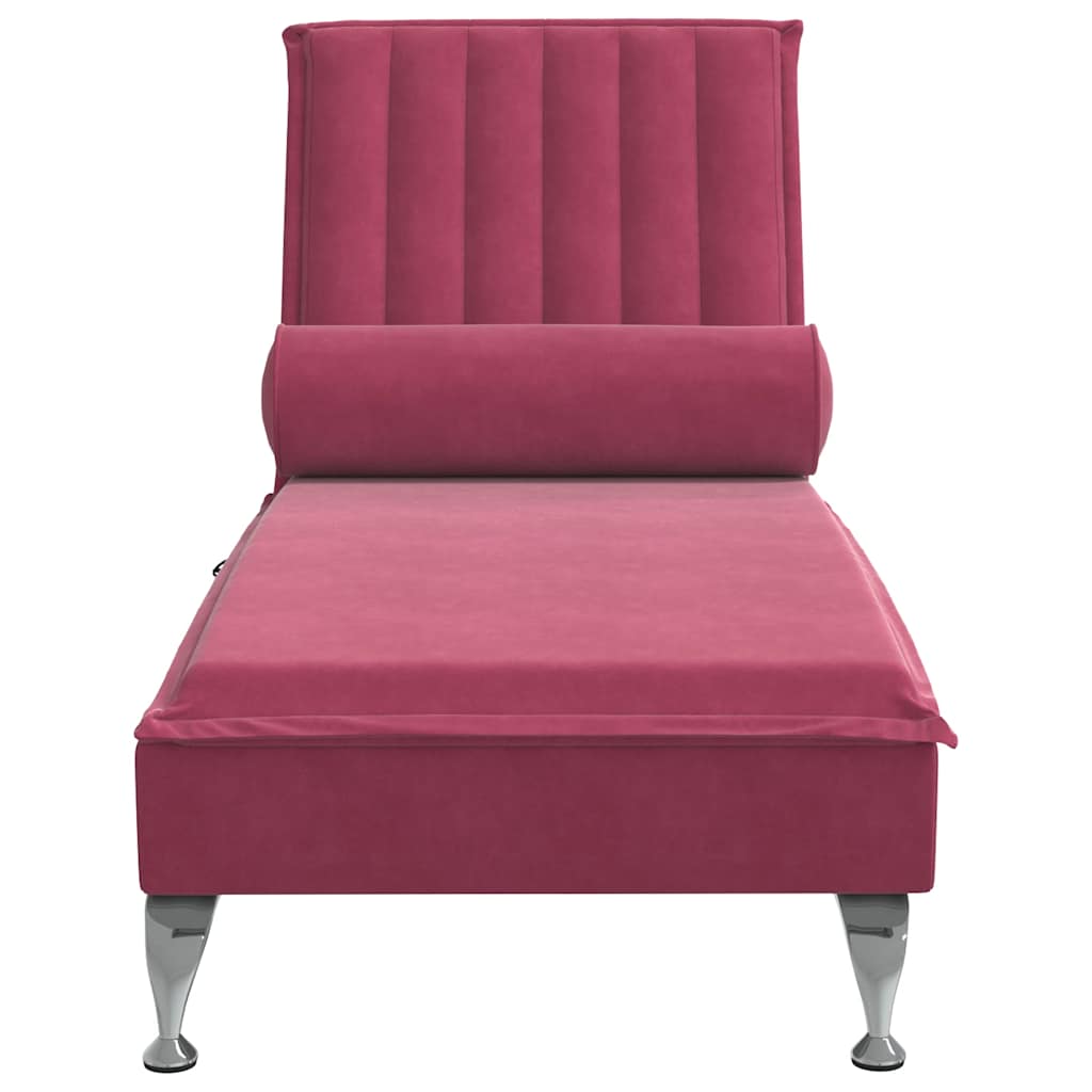 Chaise Longue Massaggi con Cuscino a Rullo Rosso Vino Velluto